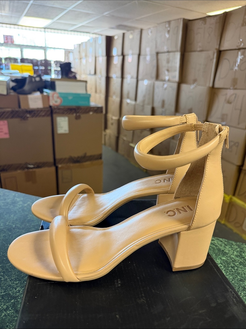 INC International Concepts Nude/Tan Block Heel Sandals with Ankle Strap - Picture 3 of 4